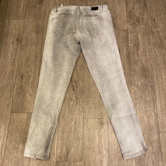 Zara Basic Z1975 Denim 8 Skinny Moto Zipper Ankle Jeans Distressed Gray - Picture 2 of 8